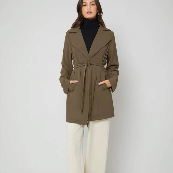Olive Draping Trench Coat - Picture 1 of 4